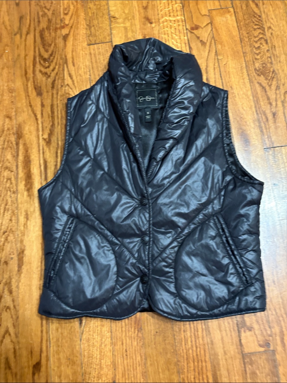 Jessica Simpson Black Quilted Puffer Vest with Shawl Collar - Women